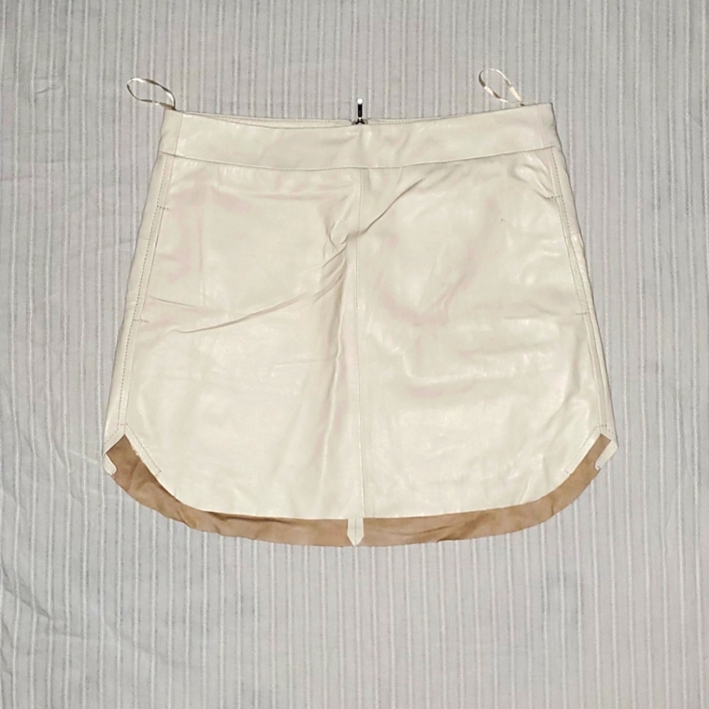 White mini leather skirt